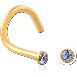 GOLD PVD COATED SURGICAL STEEL GRADE 316L PREMIUM CRYSTAL JEWELED LARGE LEFT CURVE NOSE STUD