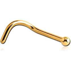 GOLD PVD COATED SURGICAL STEEL GRADE 316L 1.2MM THREADING CURVED NOSE STUD WITH BALL