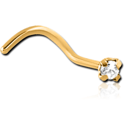 GOLD PVD COATED SURGICAL STEEL GRADE 316L CURVED PRONG SET 1.5MM JEWELED NOSE STUD