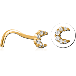 GOLD PVD COATED SURGICAL STEEL GRADE 316L CURVED JEWELED NOSE STUD