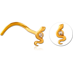 GOLD PVD COATED SURGICAL STEEL GRADE 316L CURVED JEWELED NOSE STUD