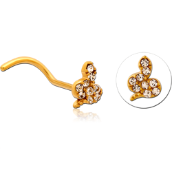 GOLD PVD COATED SURGICAL STEEL GRADE 316L CURVED JEWELED NOSE STUD