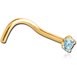 GOLD PVD COATED SURGICAL STEEL GRADE 316L CURVED PRONG SET 2MM JEWELED NOSE STUD