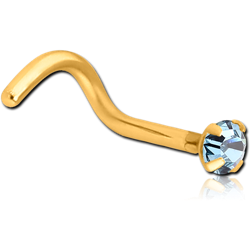 GOLD PVD COATED SURGICAL STEEL GRADE 316L CURVED PRONG SET 2.5MM JEWELED NOSE STUD