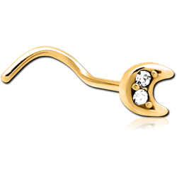 GOLD PVD COATED SURGICAL STEEL GRADE 316L CURVED JEWELED NOSE STUD