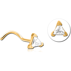 GOLD PVD COATED SURGICAL STEEL GRADE 316L CURVED JEWELED NOSE STUD - TRIANGLE