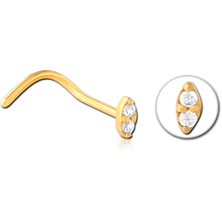 GOLD PVD COATED SURGICAL STEEL GRADE 316L CURVED JEWELED NOSE STUD