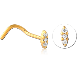 GOLD PVD COATED SURGICAL STEEL GRADE 316L JEWELED NOSE STUDS