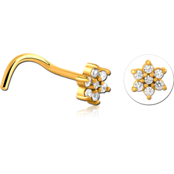 GOLD PVD COATED SURGICAL STEEL GRADE 316L CURVED JEWELED NOSE STUD
