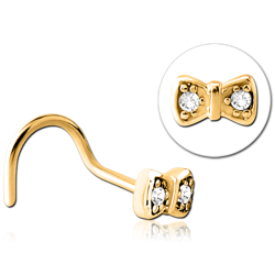 GOLD PVD COATED SURGICAL STEEL GRADE 316L JEWELED LARGE CURVE NOSE STUD