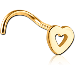 GOLD PVD COATED SURGICAL STEEL GRADE 316L CURVED NOSE STUD - HEART