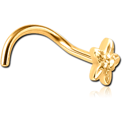 GOLD PVD COATED SURGICAL STEEL GRADE 316L CURVED NOSE STUD - FLOWER