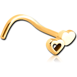 GOLD PVD COATED SURGICAL STEEL GRADE 316L CURVED NOSE STUD - DOUBLE HEARTS