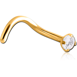 GOLD PVD COTED TITANIUM ALLOY CURVED PRONG SET 2.5MM JEWELED NOSE STUD