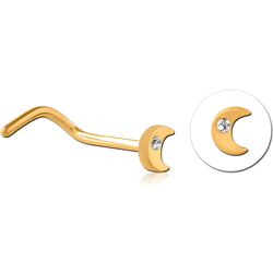 GOLD PVD COTED TITANIUM ALLOY JEWELED CURVED NOSE STUD - MOON