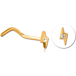 GOLD PVD COTED TITANIUM ALLOY JEWELED CURVED NOSE STUD - THUNDER