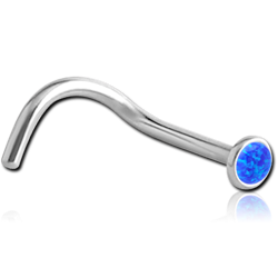 SURGICAL STEEL GRADE 316L JEWELED CURVED NOSE STUD WITH ORGANIC SYNTHETIC OPAL