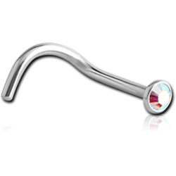 SURGICAL STEEL GRADE 316L JEWELED CURVED NOSE STUD WITH GLUED STONE