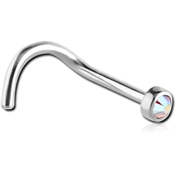 SURGICAL STEEL GRADE 316L FLAT STONE JEWELED CURVED NOSE STUD