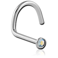 SURGICAL STEEL GRADE 316L OPTIMA CRYSTAL JEWELED LARGE LEFT CURVE NOSE STUD