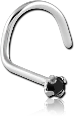 SURGICAL STEEL GRADE 316L LARGE LEFT CURVED PRONG SET 1.5MM JEWELED NOSE STUD