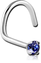 SURGICAL STEEL GRADE 316L LARGE LEFT CURVED PRONG SET 2.5MM JEWELED NOSE STUD