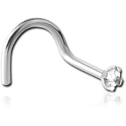 SURGICAL STEEL GRADE 316L LARGE LEFT CURVED NOSE STUD PRONG SET DIAMOND 1.35MM