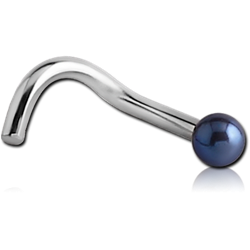 SURGICAL STEEL GRADE 316L 1.2MM THREADING CURVED NOSE STUD WITH ANODISED BALL