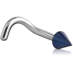 SURGICAL STEEL GRADE 316L 1.2MM THREADING CURVED NOSE STUD WITH ANODISED CONE