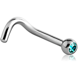 SURGICAL STEEL GRADE 316L 1.2MM THREADING CURVED NOSE STUD WITH JEWELED BALL