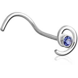 STERLING 925 SILVER JEWELED SPIRAL CURVED NOSE STUD