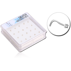 BOX OF 20 STERLING 925 SILVER JEWELED CURVED NOSE STUDS