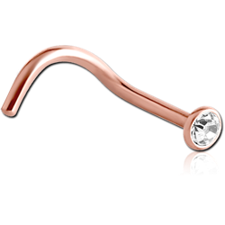 ROSE GOLD PVD COATED SURGICAL STEEL GRADE 316L PREMIUM CRYSTAL JEWELED CURVED NOSE STUD