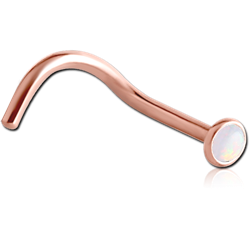 ROSE GOLD PVD COATED SURGICAL STEEL GRADE 316L JEWELED CURVED NOSE STUD WITH SYNTHETIC OPAL