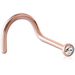 ROSE GOLD PVD COATED SURGICAL STEEL GRADE 316L PREMIUM CRYSTAL JEWELED LARGE LEFT CURVE NOSE STUD