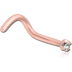 ROSE GOLD PVD COATED SURGICAL STEEL GRADE 316L LARGE LEFT CURVED PRONG SET 1.5MM JEWELED NOSE STUD