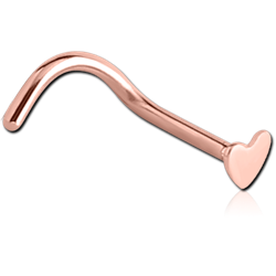 ROSE GOLD PVD COATED SURGICAL STEEL GRADE 316L CURVED NOSE STUD - HEART