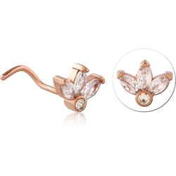 ROSE GOLD PVD COATED SURGICAL STEEL GRADE 316L CURVED JEWELED NOSE STUD