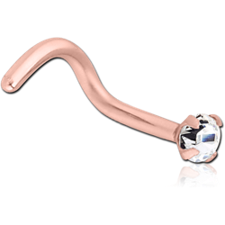 ROSE GOLD PVD COATED SURGICAL STEEL GRADE 316L CURVED PRONG SET 2.5MM JEWELED NOSE STUD