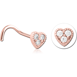 ROSE GOLD PVD COATED SURGICAL STEEL GRADE 316L CURVED JEWELED NOSE STUD - HEART