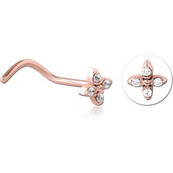 ROSE GOLD PVD COATED SURGICAL STEEL GRADE 316L CURVED JEWELED NOSE STUD