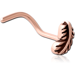 ROSE GOLD PVD COATED SURGICAL STEEL GRADE 316L CURVED NOSE STUD - FEATHER