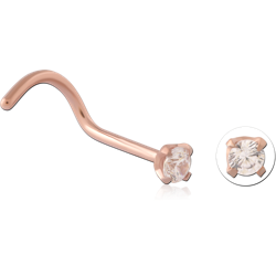 ROSE GOLD PVD COTED TITANIUM ALLOY CURVED PRONG SET 2.5MM JEWELED NOSE STUD