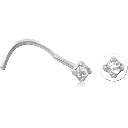 STERLING SILVER 925 RHODIUM COATED JEWELED PRONG SET CURVED NOSE STUD