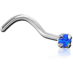 SURGICAL STEEL GRADE 316L CURVED PRONG SET 1.5MM JEWELED NOSE STUD WITH ORGANIC SYNTHETIC OPAL
