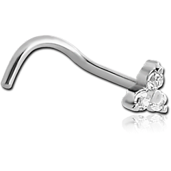 SURGICAL STEEL GRADE 316L CURVED PRONG SET JEWELED TRINITY NOSE STUD