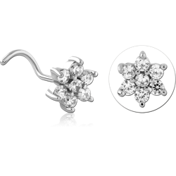 316L SURGICAL STEEL GRADE 316L CURVED NOSE STUD PRONG SET FLOWER GEM CLUSTER