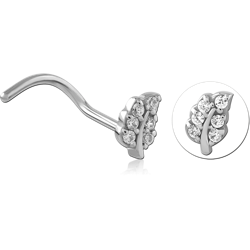 SURGICAL STEEL GRADE 316L CURVED JEWELED NOSE STUD - LEAF