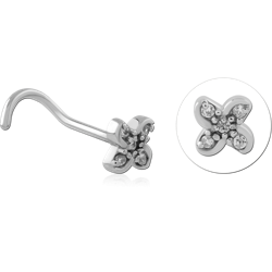 SURGICAL STEEL GRADE 316L CURVED PRONG SET JEWELED NOSE STUD