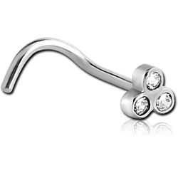 SURGICAL STEEL GRADE 316L CURVED BEZEL SET JEWELED TRINITY NOSE STUD